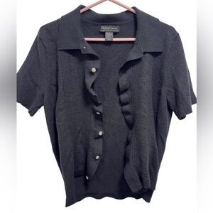 Christian Lacroix extra fine merino wool black short sleeve cardigan women’s XXL